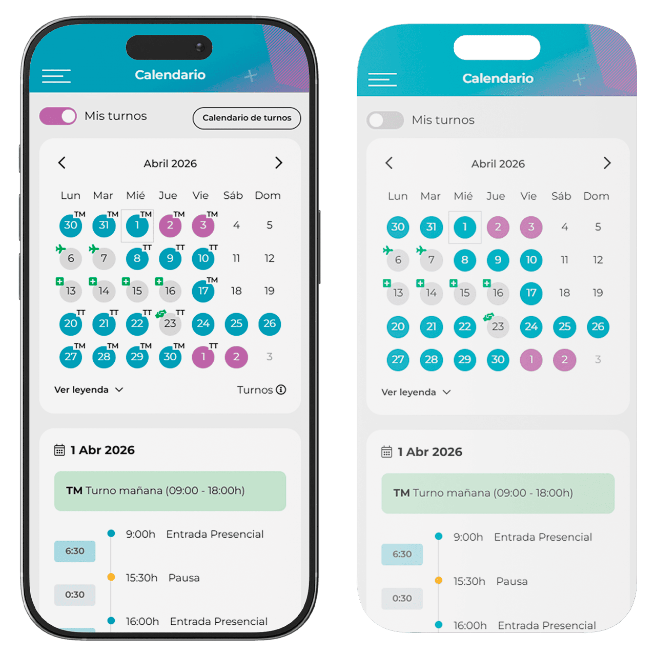 App móvil de Track People mostrando los turnos asignados